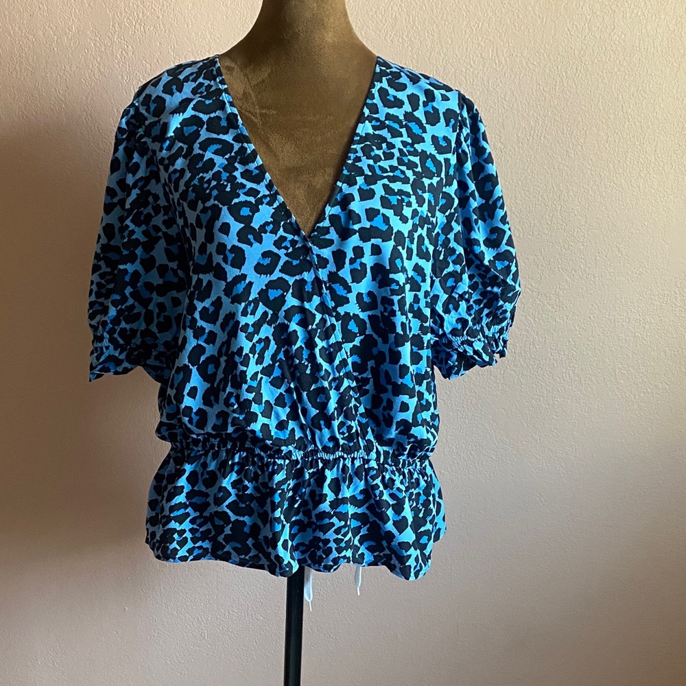 BANANA REPUBLIC Vibrant Blue Animal Print Blouse